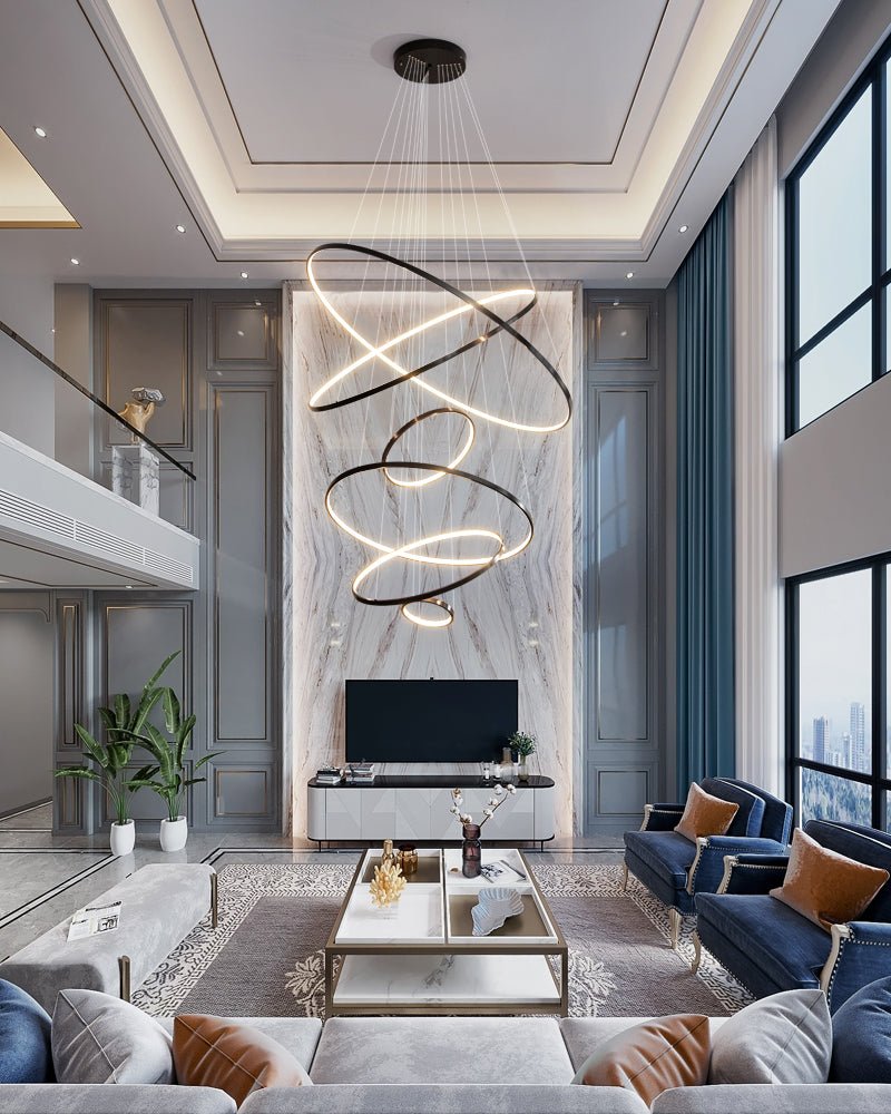Orrery Rings Chandelier | Integrated LED, Brass Construction & Ideal for Modern Interiors and Luxury Spaces