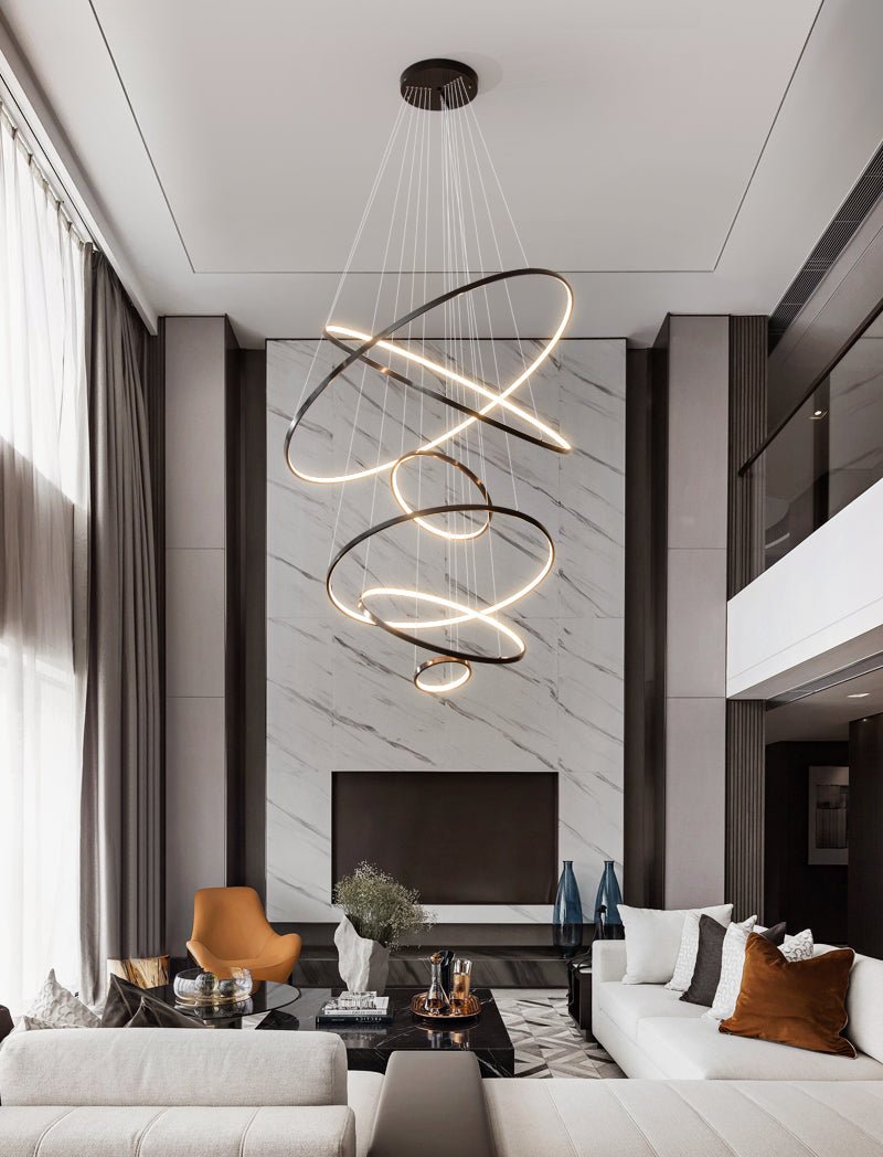 Orrery Rings Chandelier | Integrated LED, Brass Construction & Ideal for Modern Interiors and Luxury Spaces