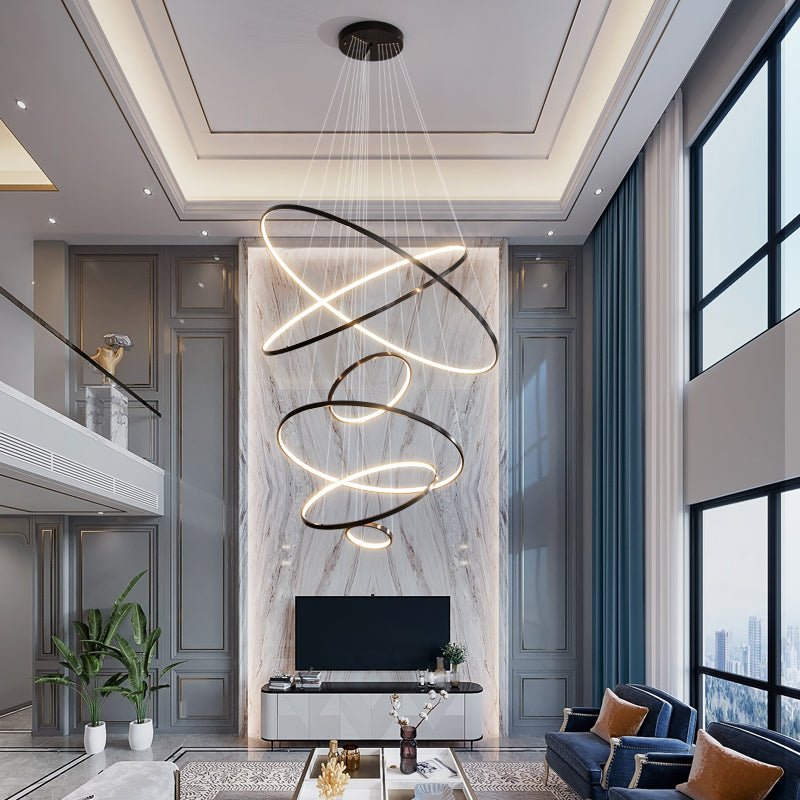 Orrery Rings Chandelier | Integrated LED, Brass Construction & Ideal for Modern Interiors and Luxury Spaces