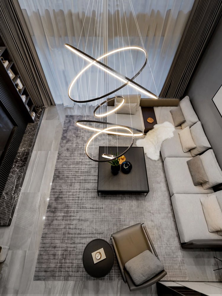 Orrery Rings Chandelier | Integrated LED, Brass Construction & Ideal for Modern Interiors and Luxury Spaces