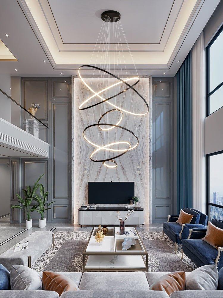 Orrery Rings Chandelier | Integrated LED, Brass Construction & Ideal for Modern Interiors and Luxury Spaces