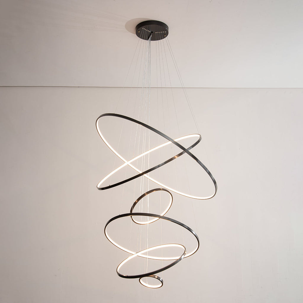 Orrery Rings Chandelier | Integrated LED, Brass Construction & Ideal for Modern Interiors and Luxury Spaces