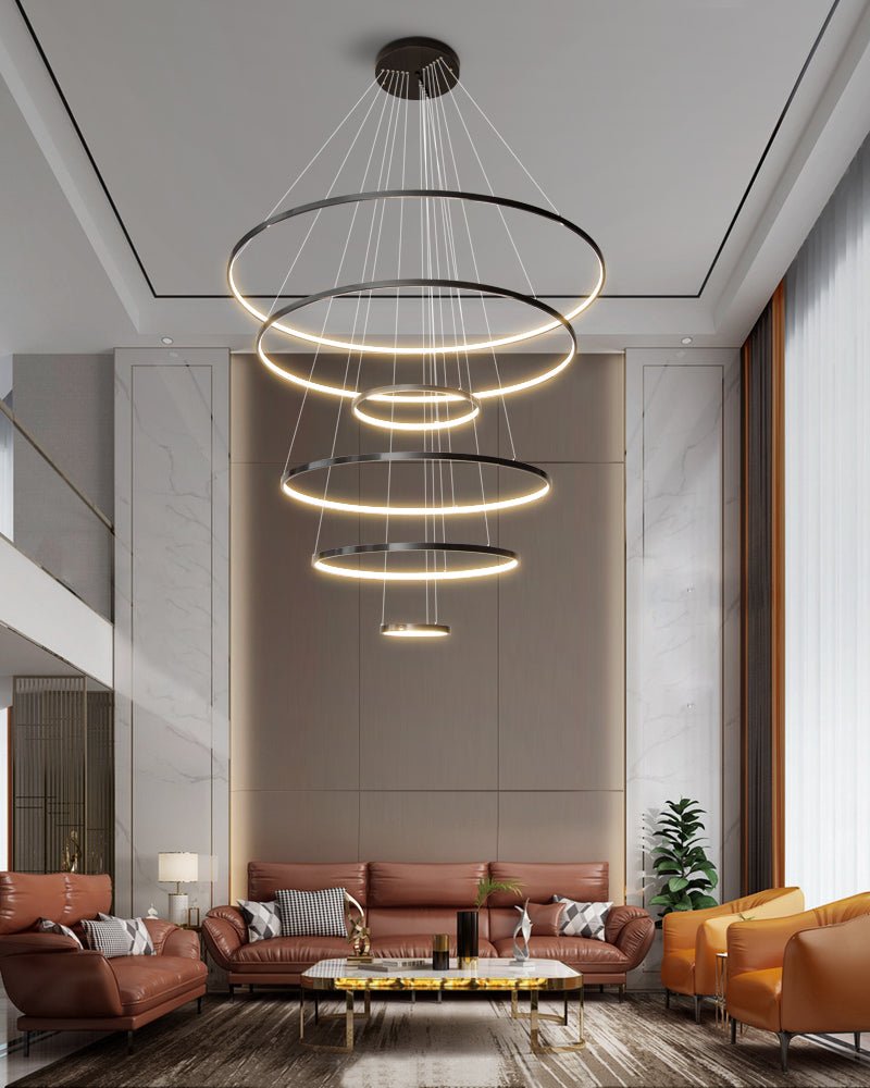 Orrery Rings Chandelier | Integrated LED, Brass Construction & Ideal for Modern Interiors and Luxury Spaces