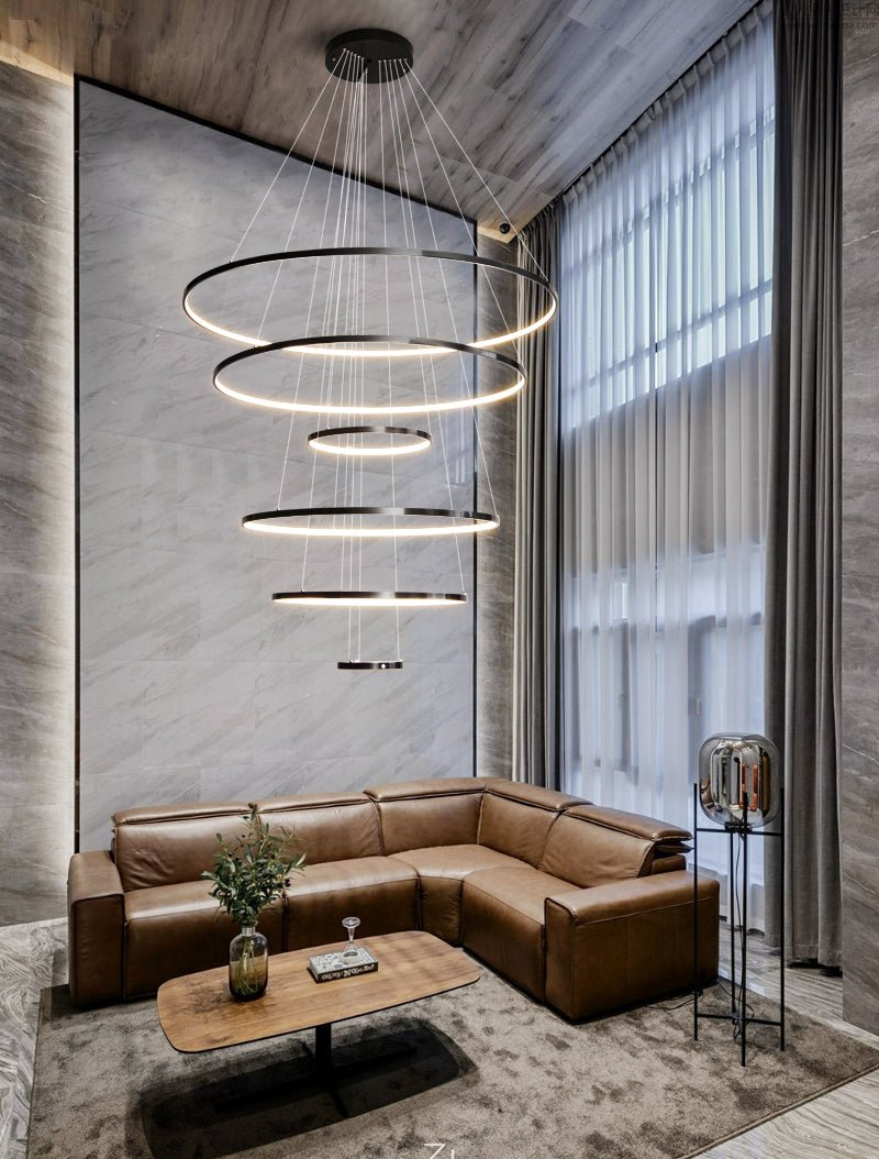 Orrery Rings Chandelier | Integrated LED, Brass Construction & Ideal for Modern Interiors and Luxury Spaces