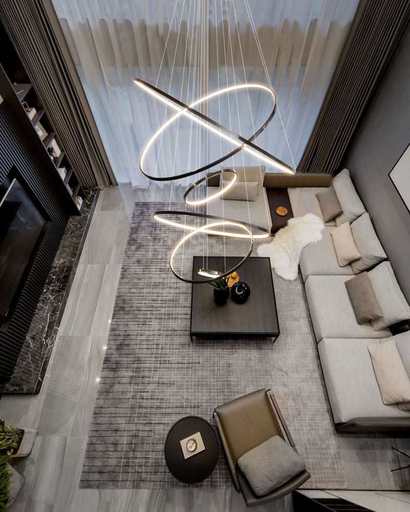 Orrery Rings Chandelier | Integrated LED, Brass Construction & Ideal for Modern Interiors and Luxury Spaces