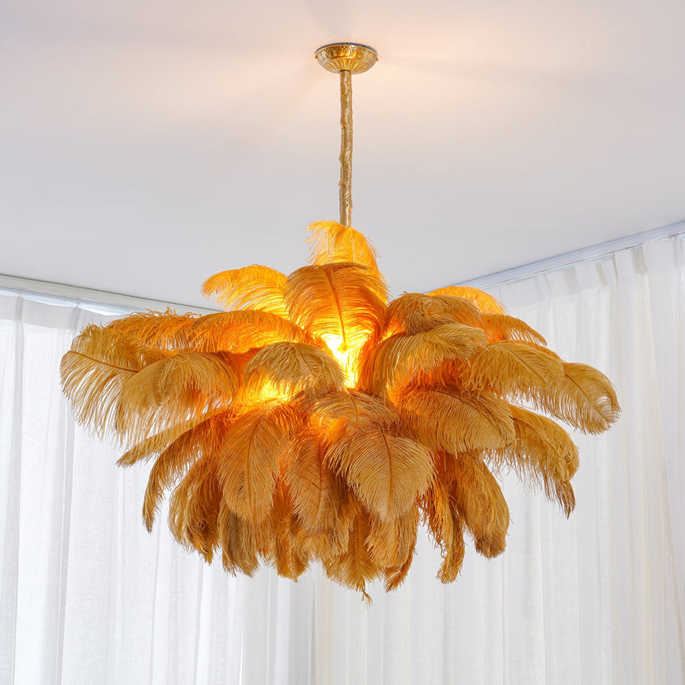 Extra Large Ostrich Feather Chandelier | Opulent Brass Base & Ideal for Luxury Indoor Spaces