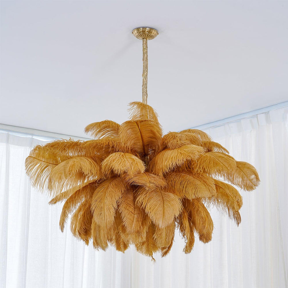 Extra Large Ostrich Feather Chandelier | Opulent Brass Base & Ideal for Luxury Indoor Spaces