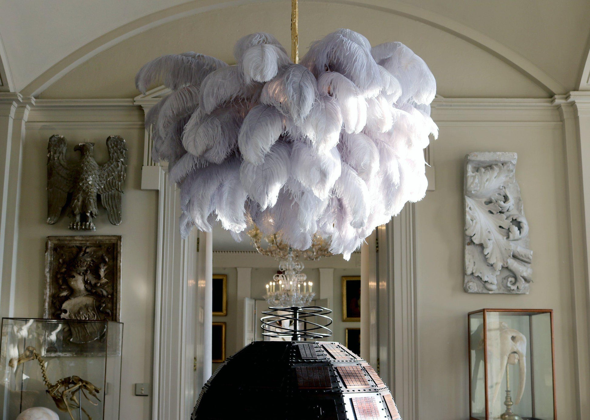 Extra Large Ostrich Feather Chandelier | Opulent Brass Base & Ideal for Luxury Indoor Spaces