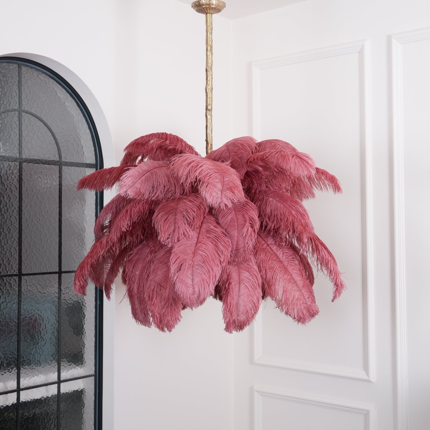 Extra Large Ostrich Feather Chandelier | Opulent Brass Base & Ideal for Luxury Indoor Spaces