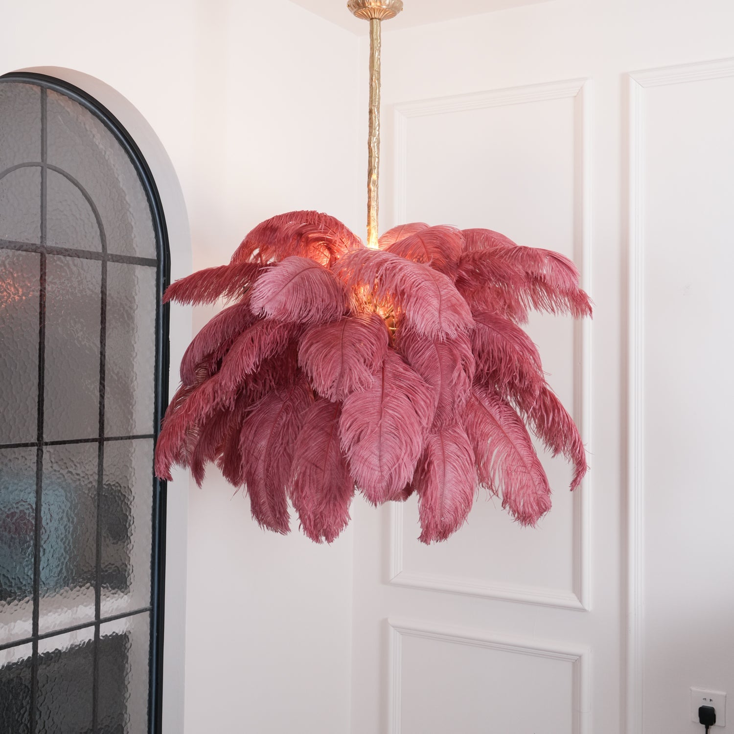 Extra Large Ostrich Feather Chandelier | Opulent Brass Base & Ideal for Luxury Indoor Spaces