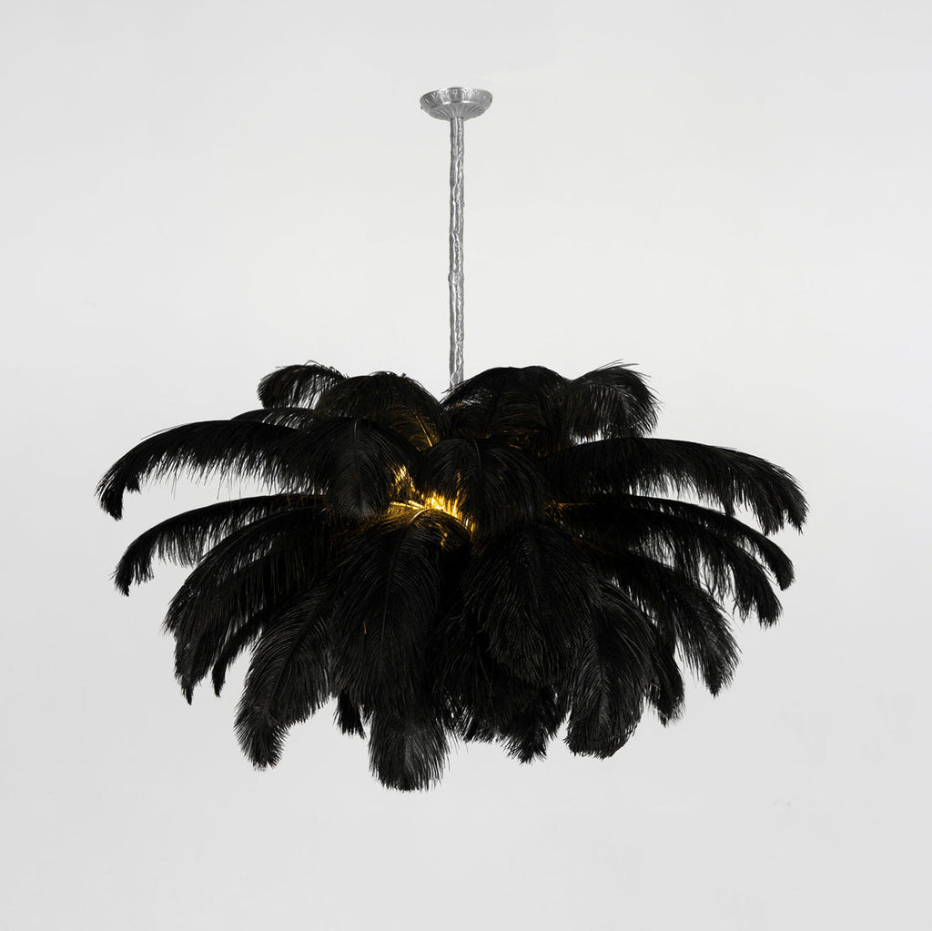Extra Large Ostrich Feather Chandelier | Opulent Brass Base & Ideal for Luxury Indoor Spaces