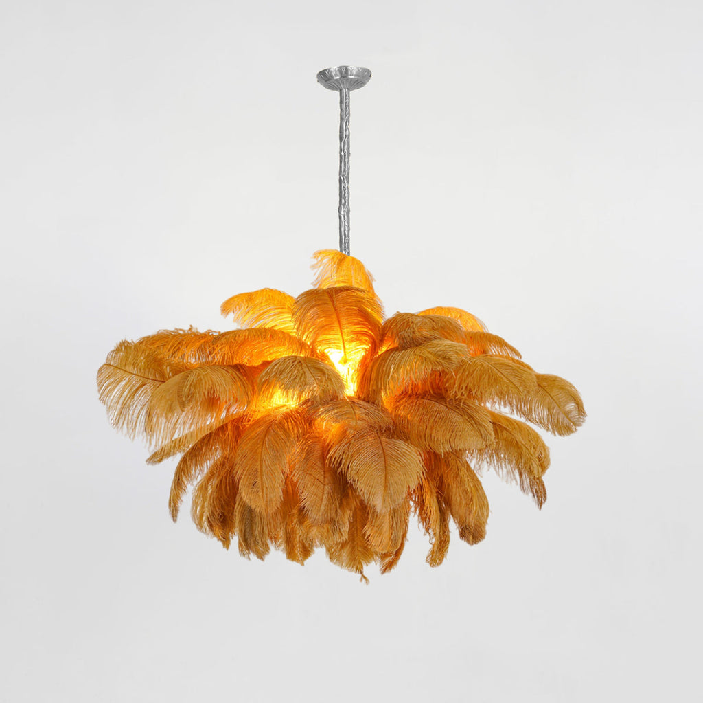Extra Large Ostrich Feather Chandelier | Opulent Brass Base & Ideal for Luxury Indoor Spaces