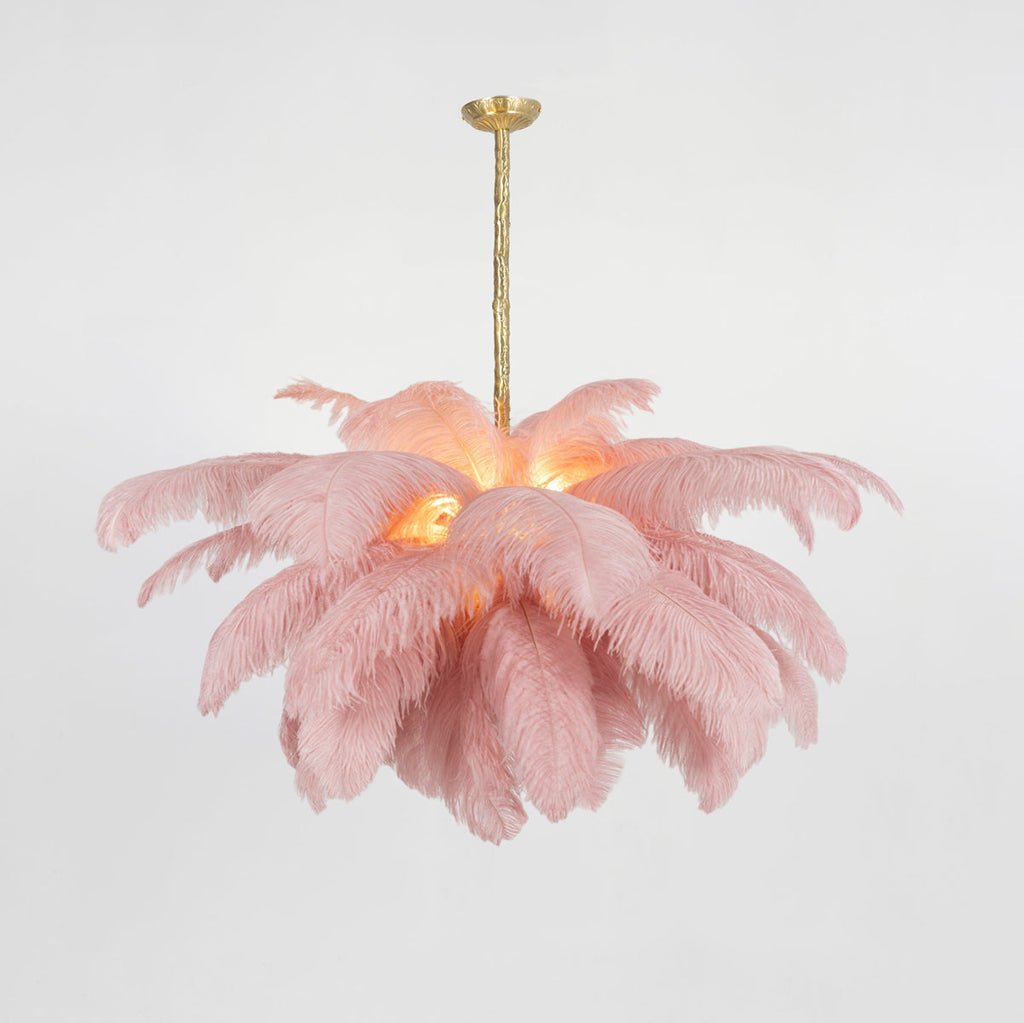 Extra Large Ostrich Feather Chandelier | Opulent Brass Base & Ideal for Luxury Indoor Spaces