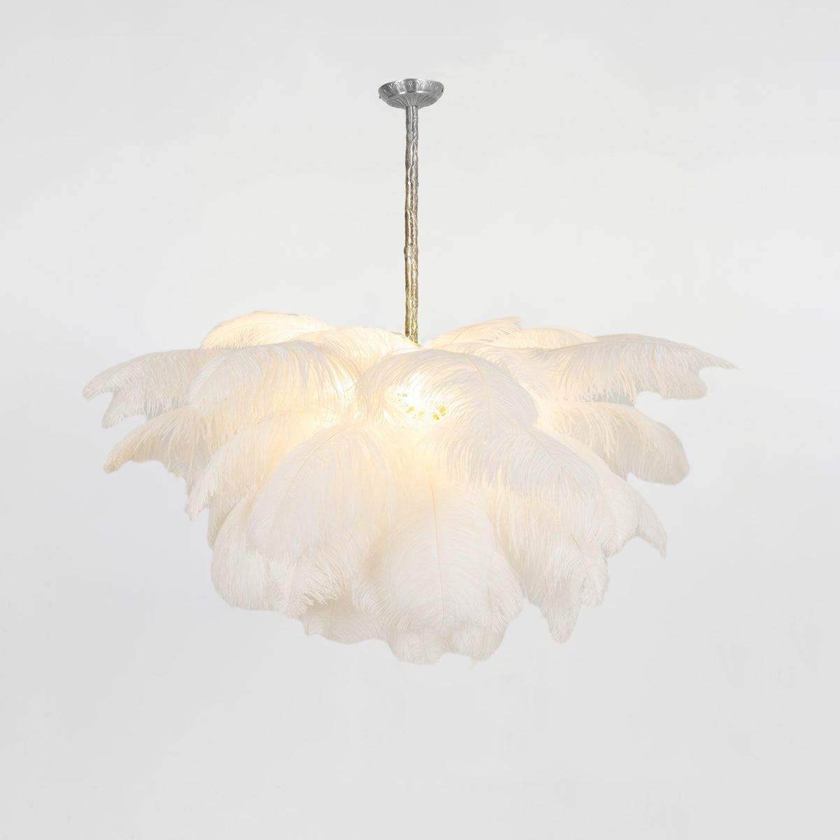 Extra Large Ostrich Feather Chandelier | Opulent Brass Base & Ideal for Luxury Indoor Spaces