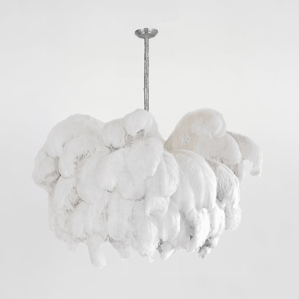 Extra Large Ostrich Feather Chandelier | Opulent Brass Base & Ideal for Luxury Indoor Spaces