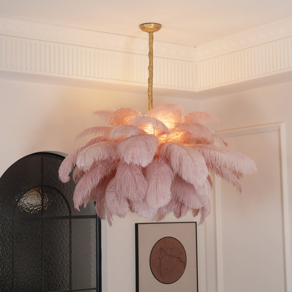 Extra Large Ostrich Feather Chandelier | Opulent Brass Base & Ideal for Luxury Indoor Spaces