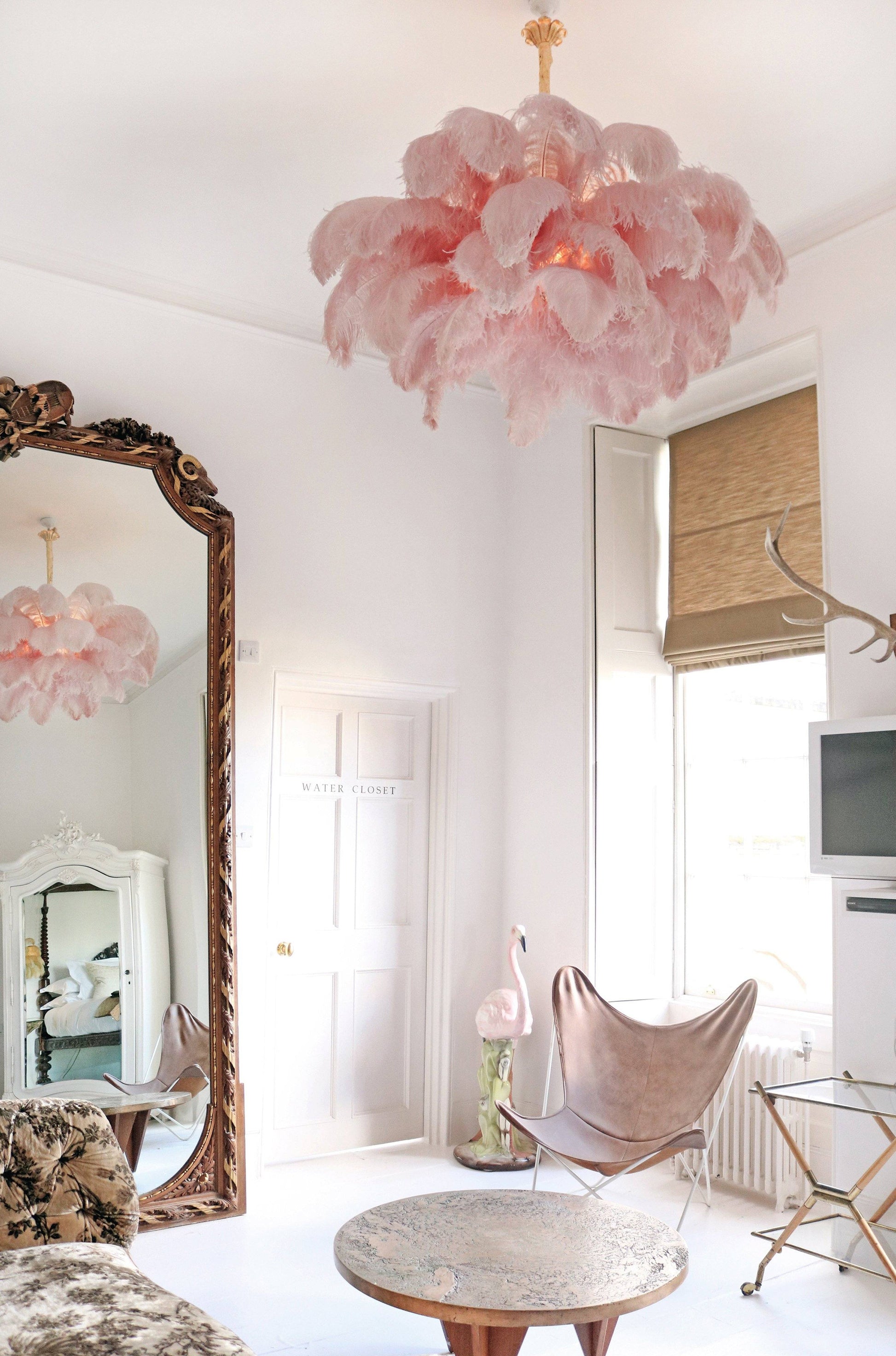 Extra Large Ostrich Feather Chandelier | Opulent Brass Base & Ideal for Luxury Indoor Spaces