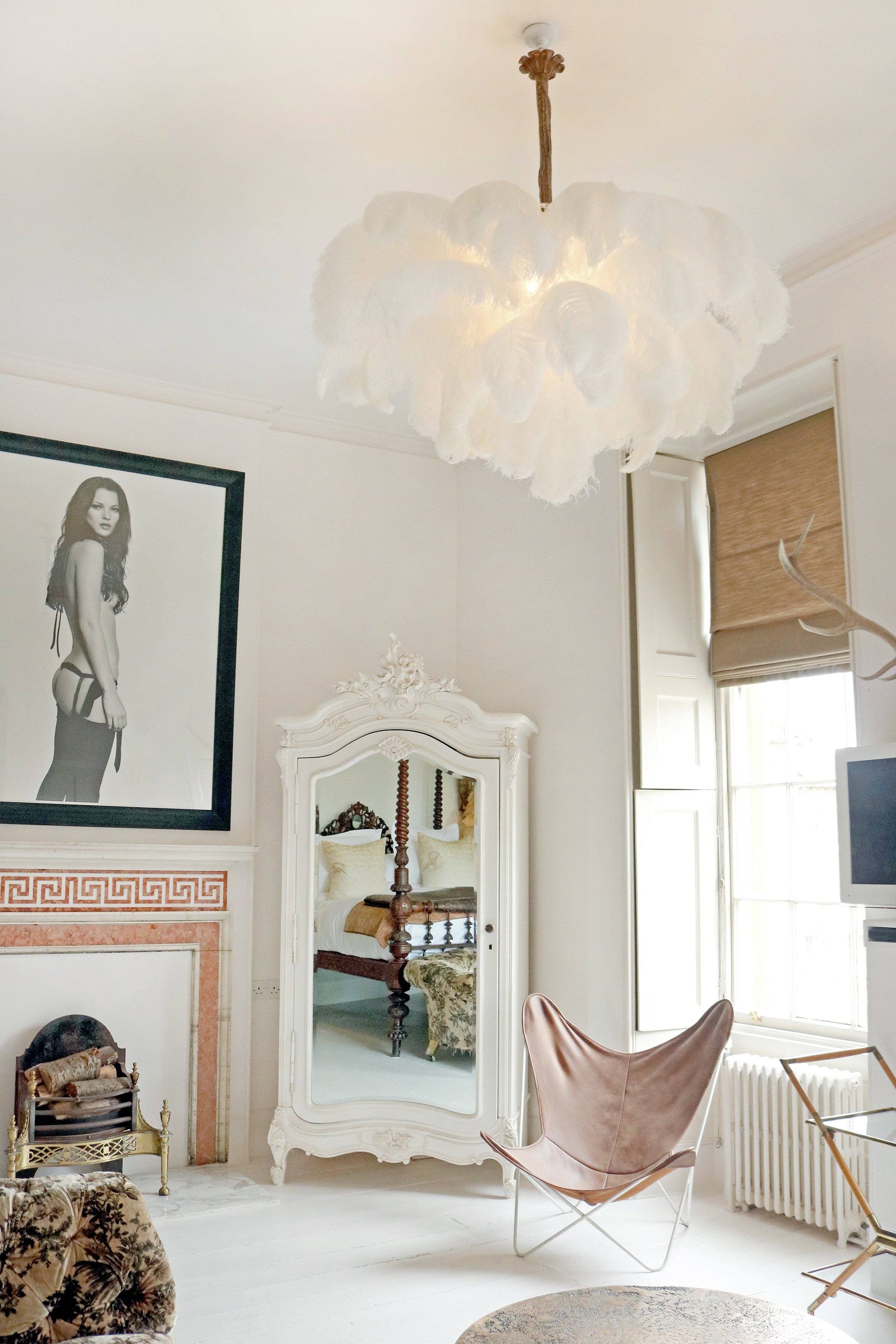 Extra Large Ostrich Feather Chandelier | Opulent Brass Base & Ideal for Luxury Indoor Spaces