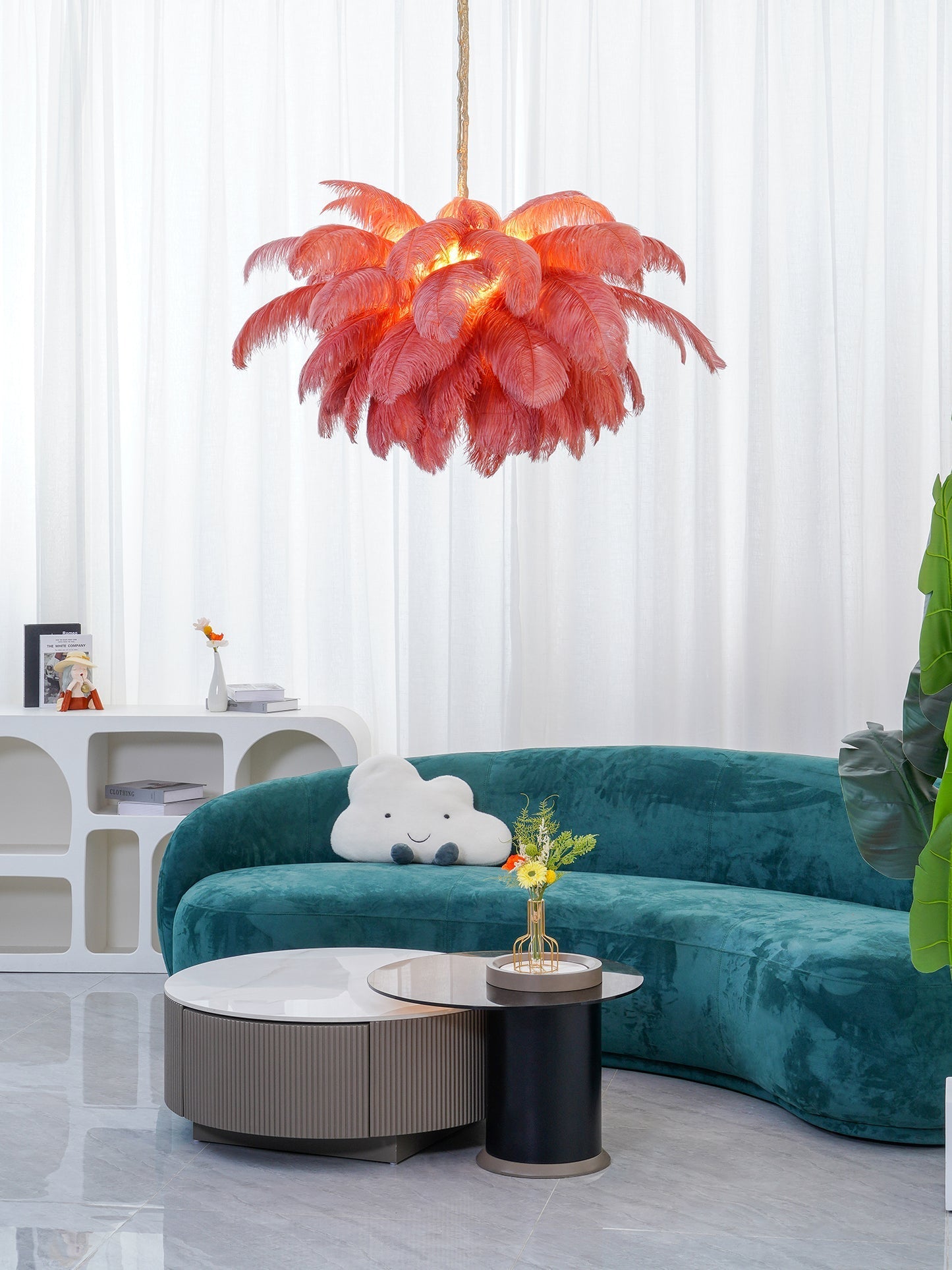 Extra Large Ostrich Feather Chandelier | Opulent Brass Base & Ideal for Luxury Indoor Spaces