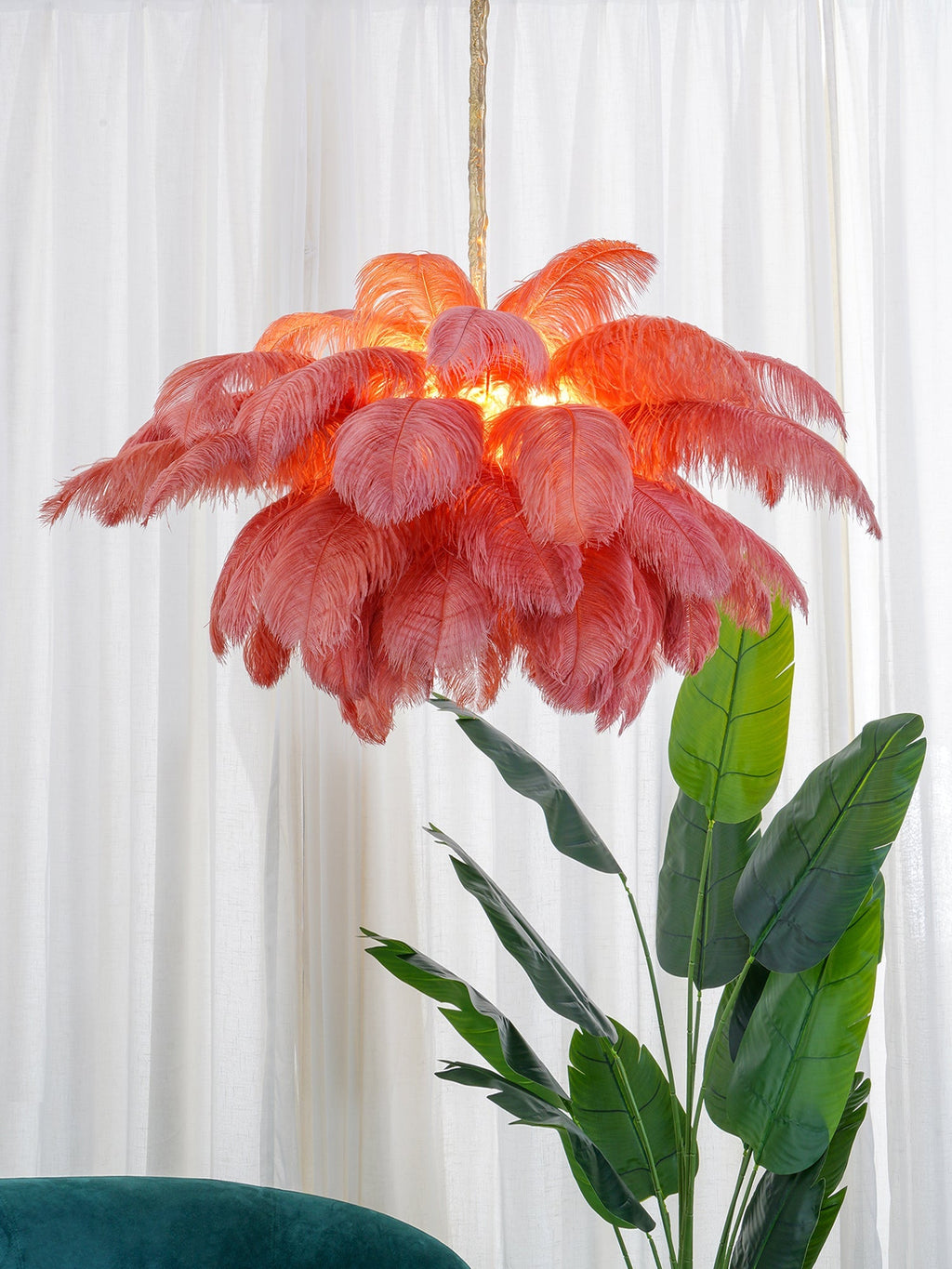 Extra Large Ostrich Feather Chandelier | Opulent Brass Base & Ideal for Luxury Indoor Spaces