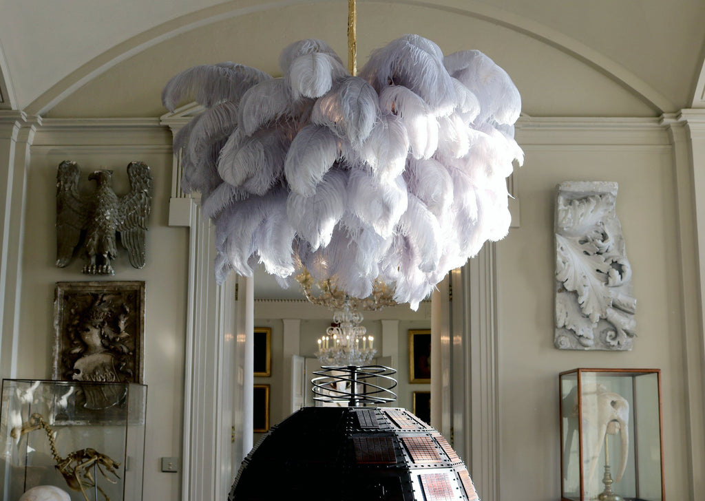 Extra Large Ostrich Feather Chandelier | Opulent Brass Base & Ideal for Luxury Indoor Spaces