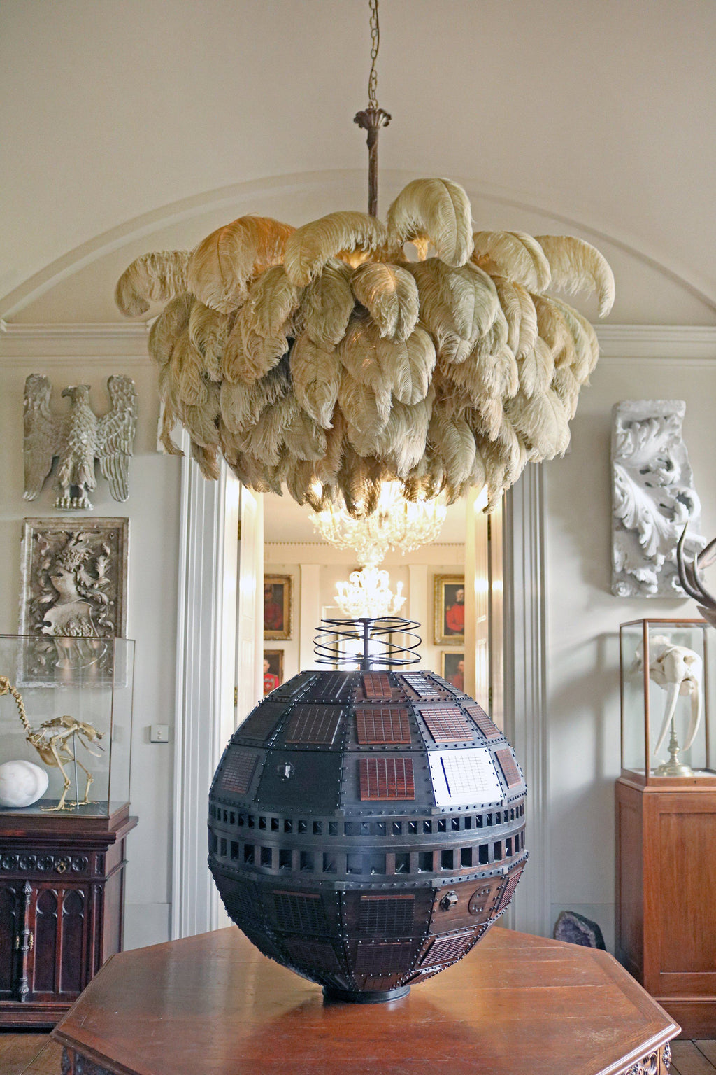 Extra Large Ostrich Feather Chandelier | Opulent Brass Base & Ideal for Luxury Indoor Spaces