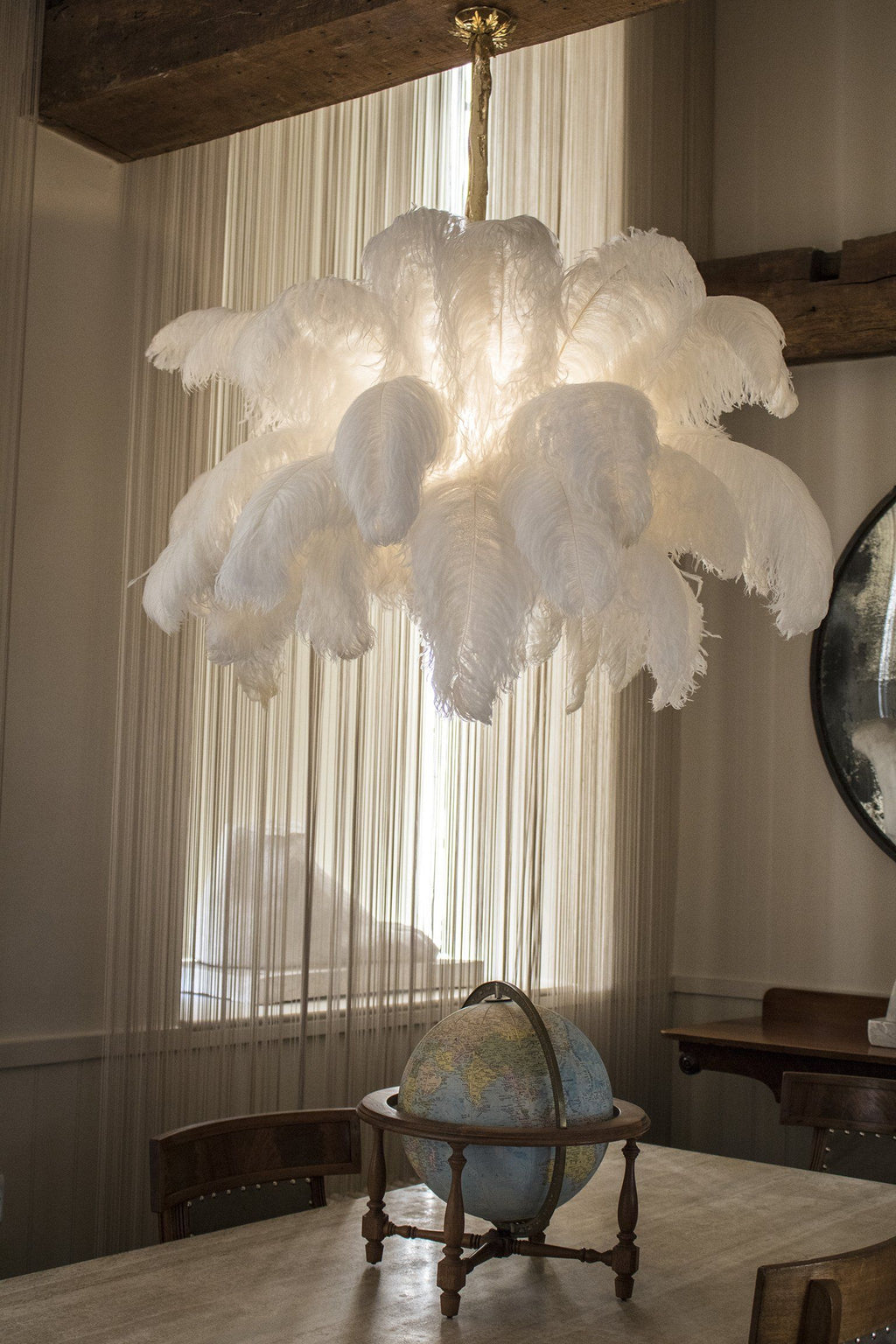 Extra Large Ostrich Feather Chandelier | Opulent Brass Base & Ideal for Luxury Indoor Spaces