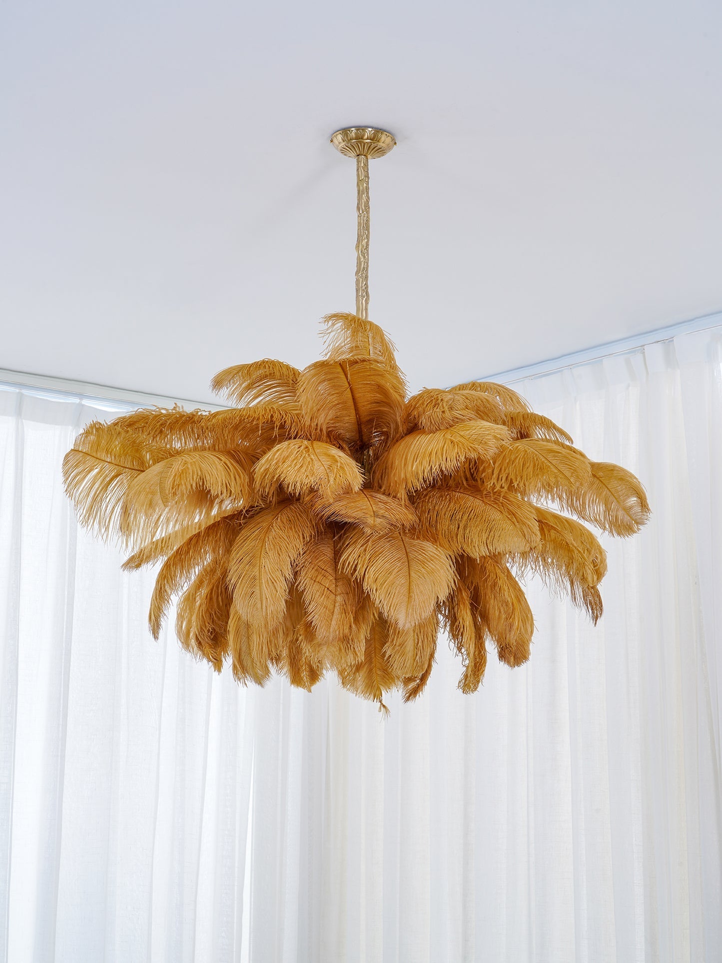 Extra Large Ostrich Feather Chandelier | Opulent Brass Base & Ideal for Luxury Indoor Spaces