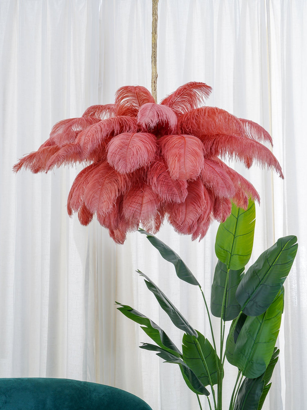 Extra Large Ostrich Feather Chandelier | Opulent Brass Base & Ideal for Luxury Indoor Spaces