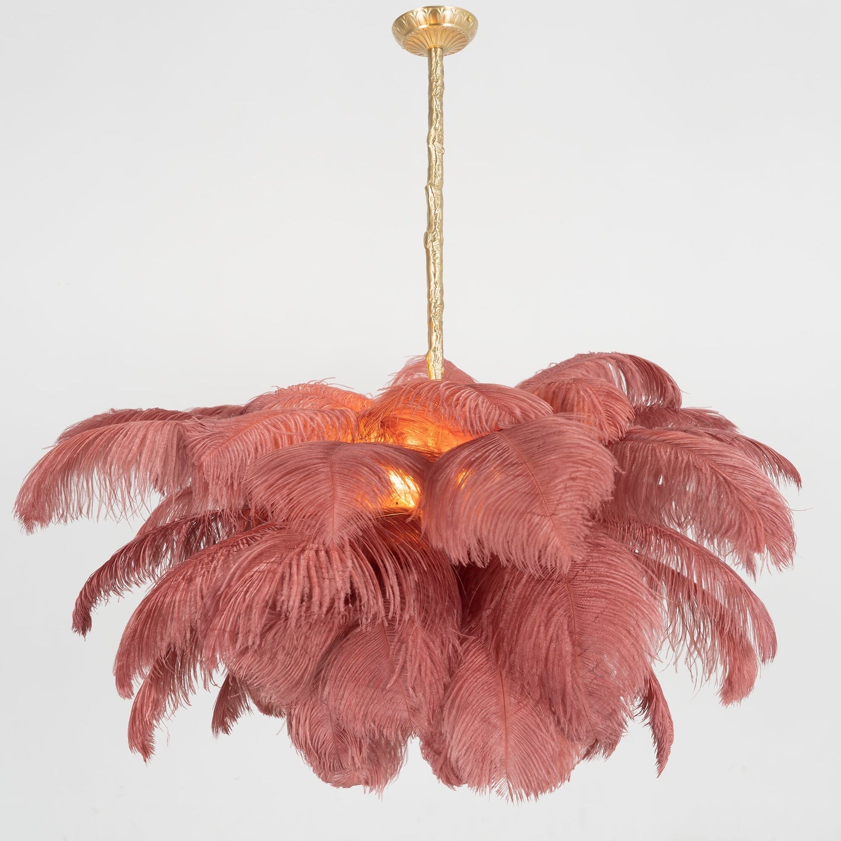 Extra Large Ostrich Feather Chandelier | Opulent Brass Base & Ideal for Luxury Indoor Spaces