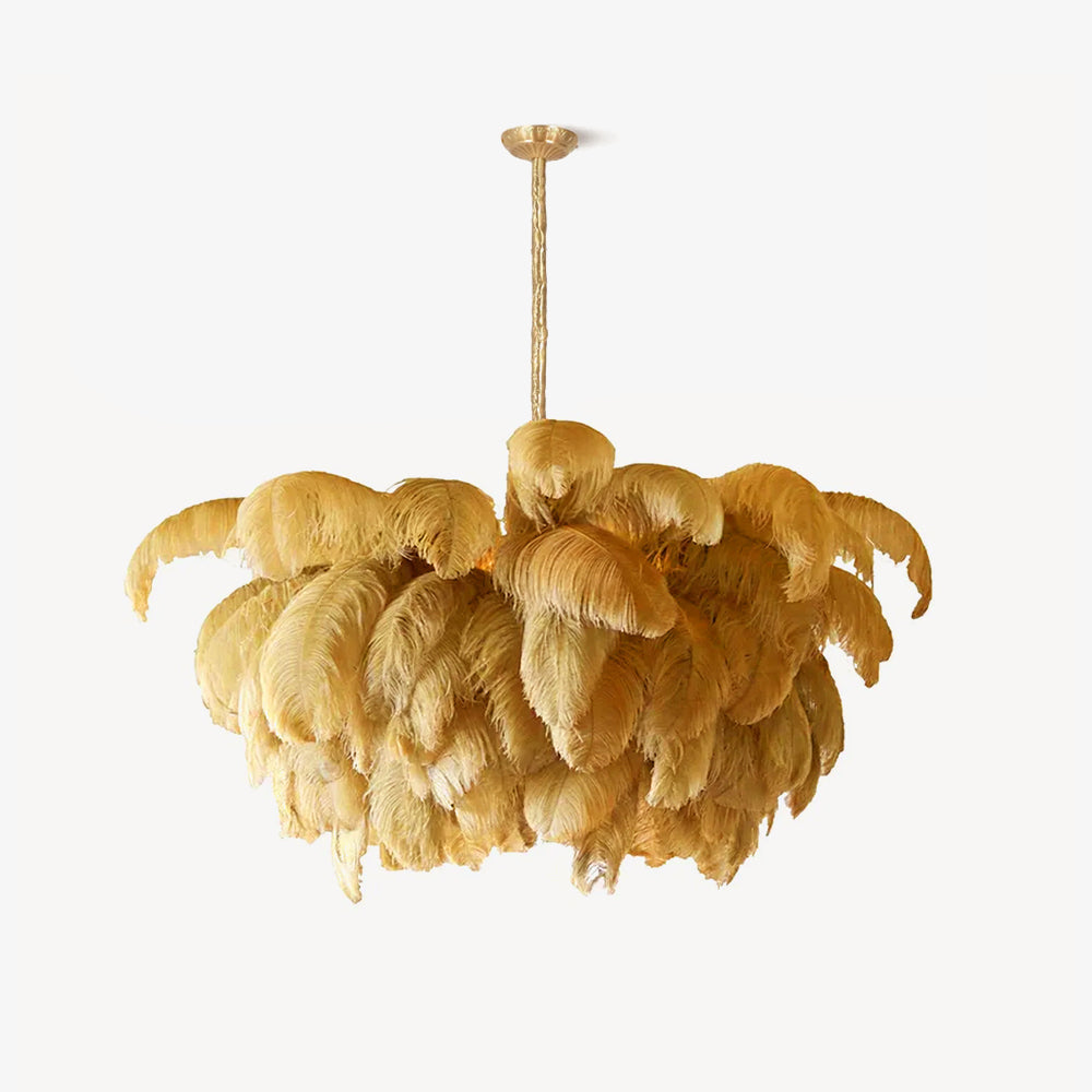 Extra Large Ostrich Feather Chandelier | Opulent Brass Base & Ideal for Luxury Indoor Spaces