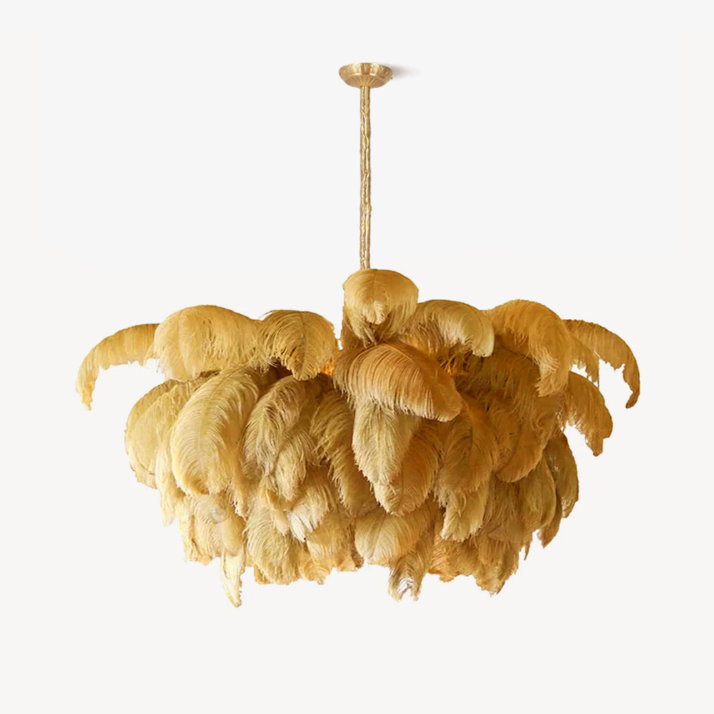 Extra Large Ostrich Feather Chandelier | Opulent Brass Base & Ideal for Luxury Indoor Spaces