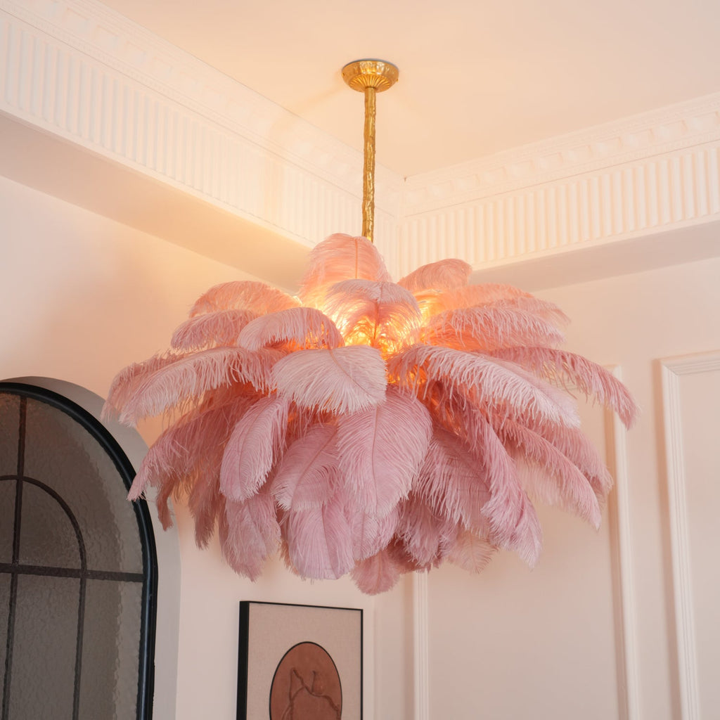 Extra Large Ostrich Feather Chandelier | Opulent Brass Base & Ideal for Luxury Indoor Spaces