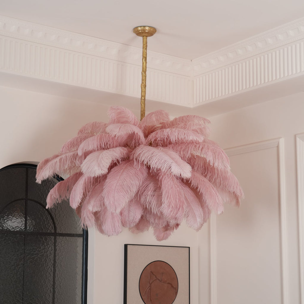 Extra Large Ostrich Feather Chandelier | Opulent Brass Base & Ideal for Luxury Indoor Spaces