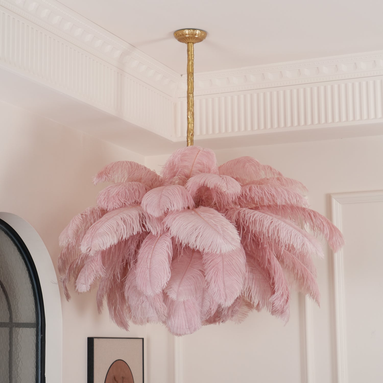 Extra Large Ostrich Feather Chandelier | Opulent Brass Base & Ideal for Luxury Indoor Spaces