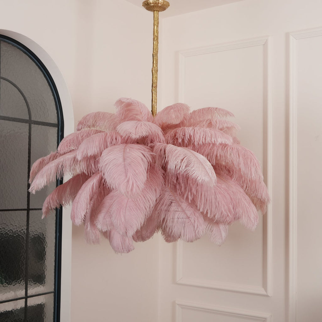 Extra Large Ostrich Feather Chandelier | Opulent Brass Base & Ideal for Luxury Indoor Spaces