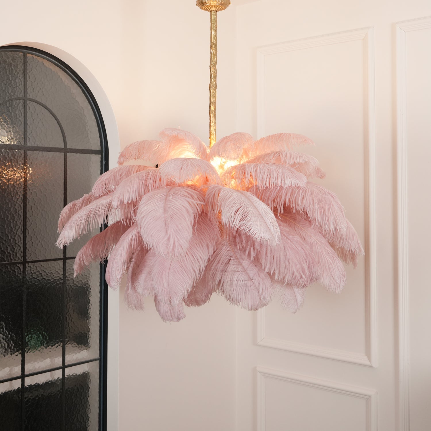 Extra Large Ostrich Feather Chandelier | Opulent Brass Base & Ideal for Luxury Indoor Spaces