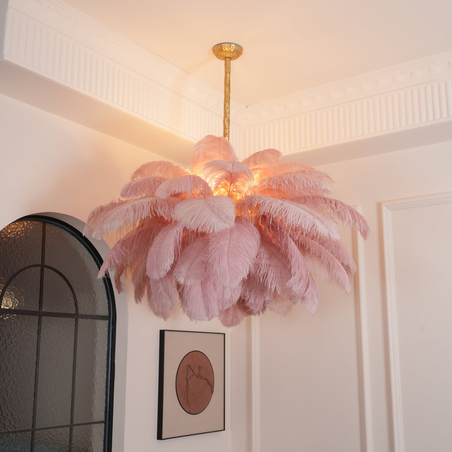 Extra Large Ostrich Feather Chandelier | Opulent Brass Base & Ideal for Luxury Indoor Spaces