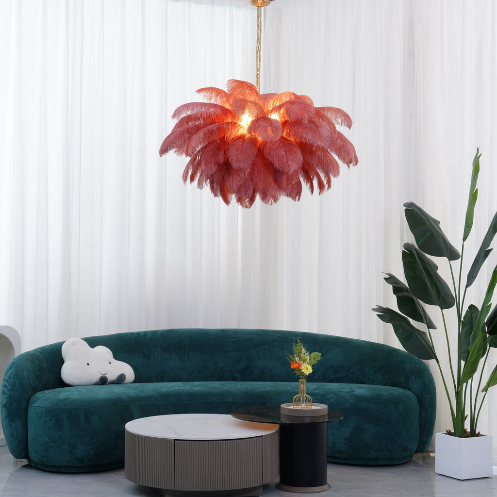 Extra Large Ostrich Feather Chandelier | Opulent Brass Base & Ideal for Luxury Indoor Spaces