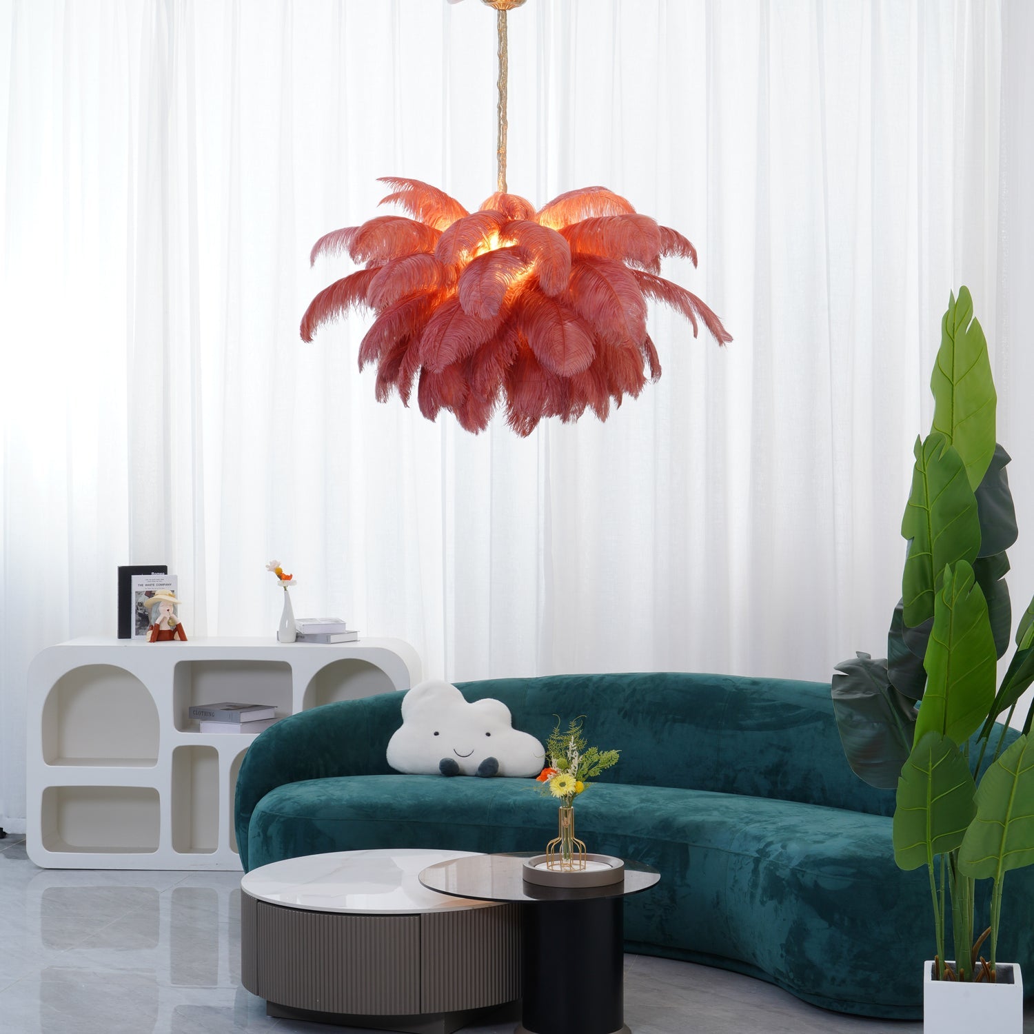 Extra Large Ostrich Feather Chandelier | Opulent Brass Base & Ideal for Luxury Indoor Spaces