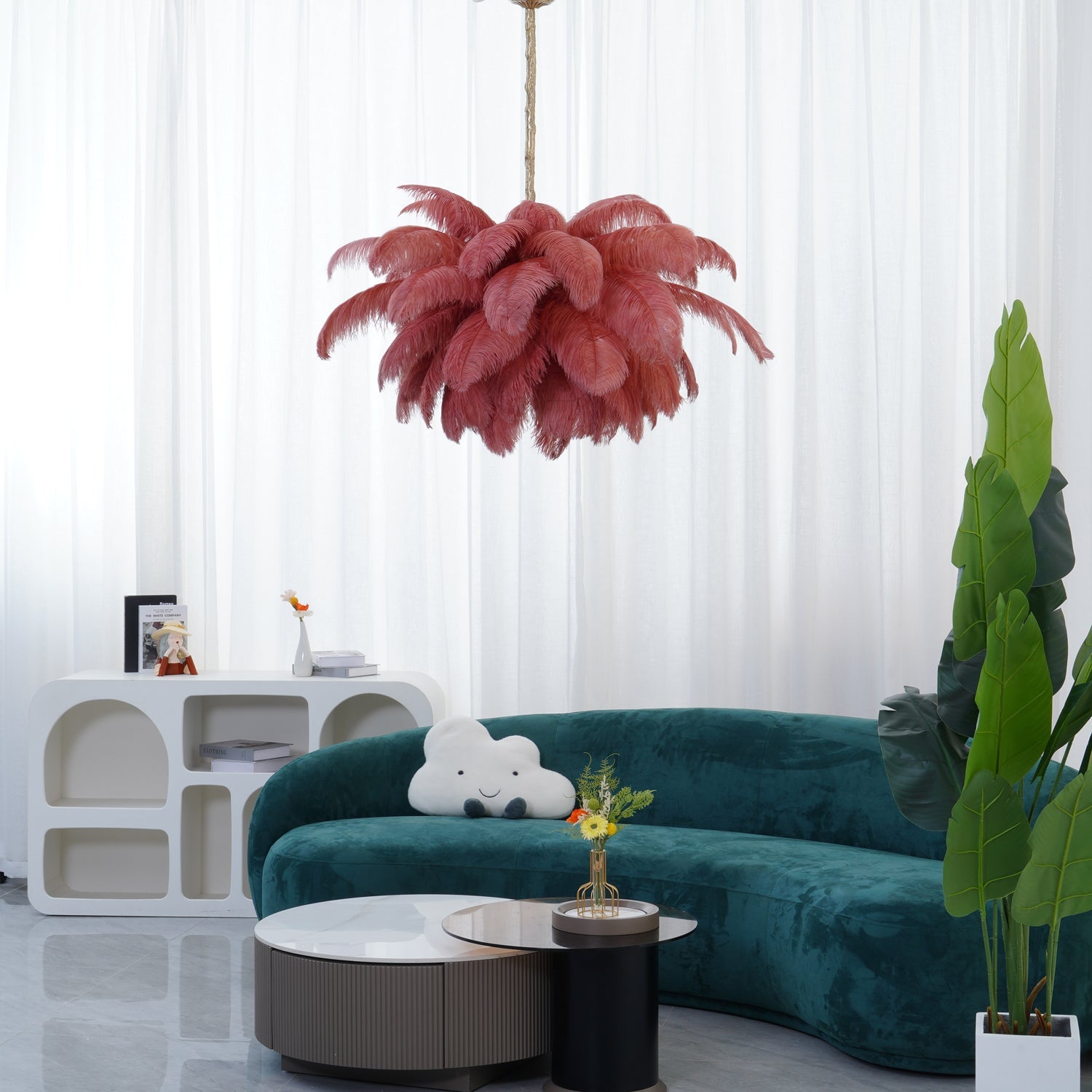 Extra Large Ostrich Feather Chandelier | Opulent Brass Base & Ideal for Luxury Indoor Spaces