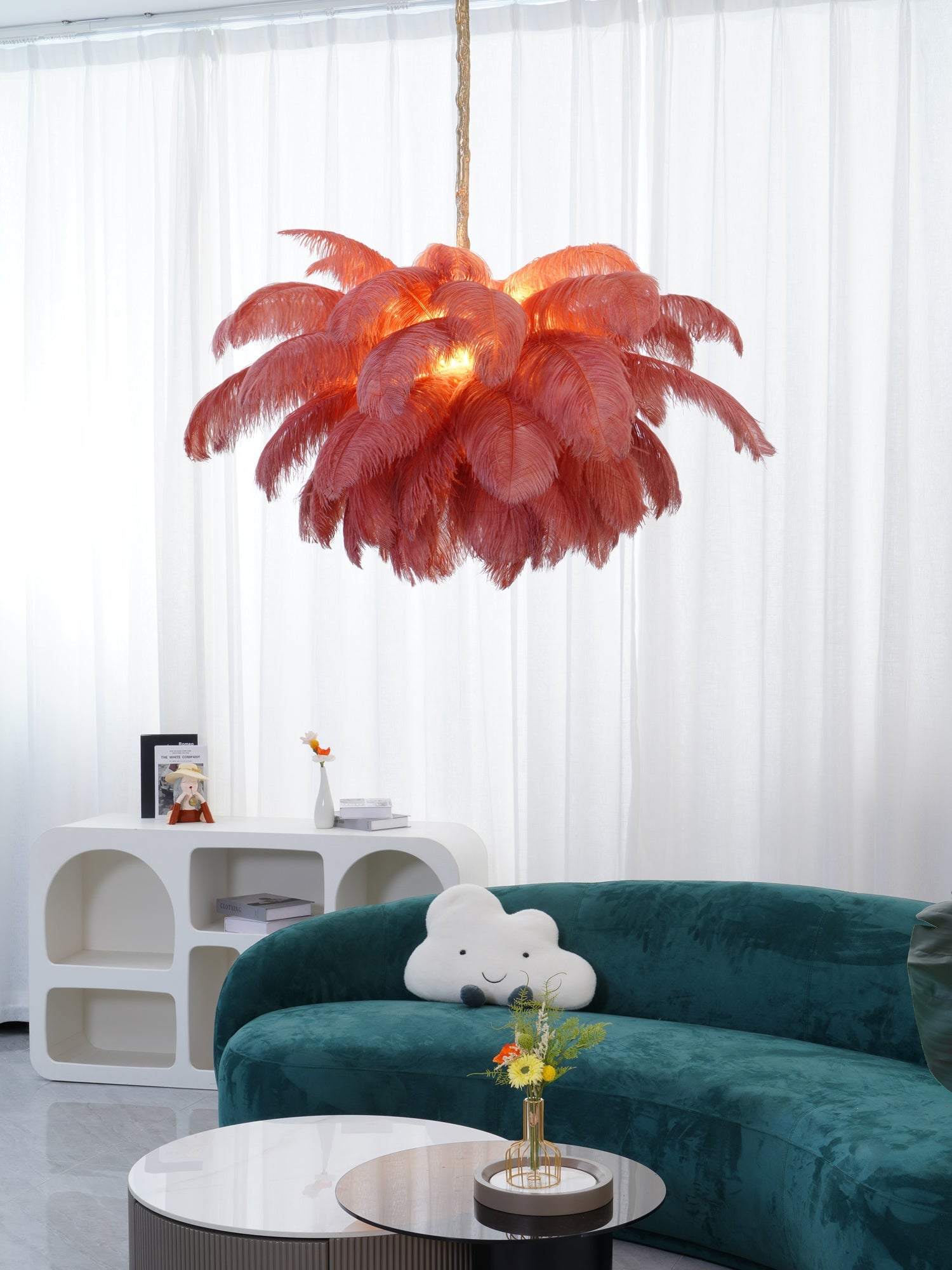 Extra Large Ostrich Feather Chandelier | Opulent Brass Base & Ideal for Luxury Indoor Spaces