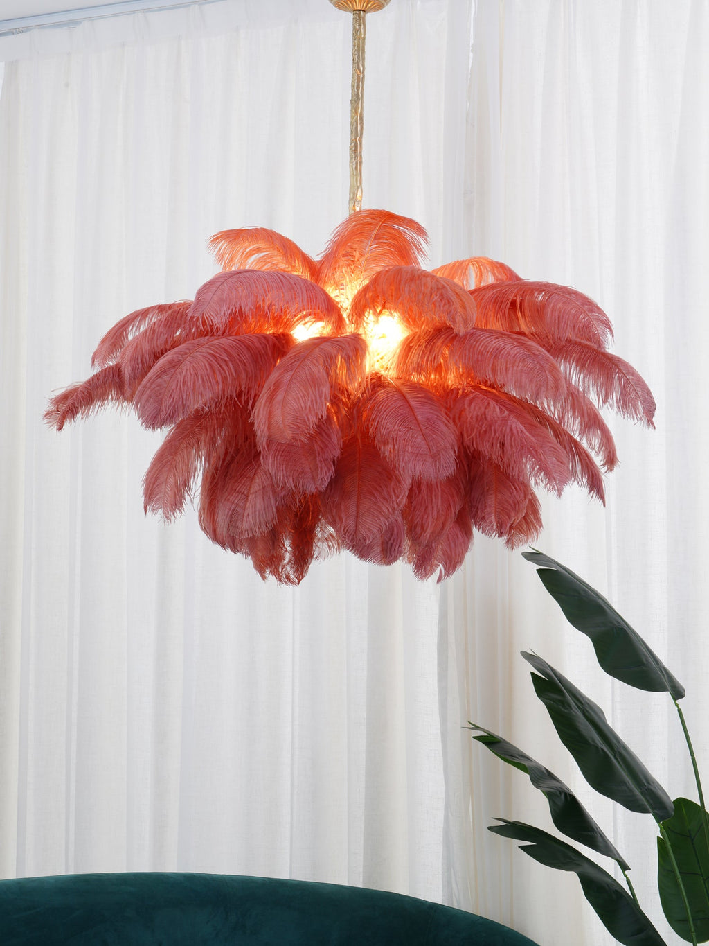 Extra Large Ostrich Feather Chandelier | Opulent Brass Base & Ideal for Luxury Indoor Spaces