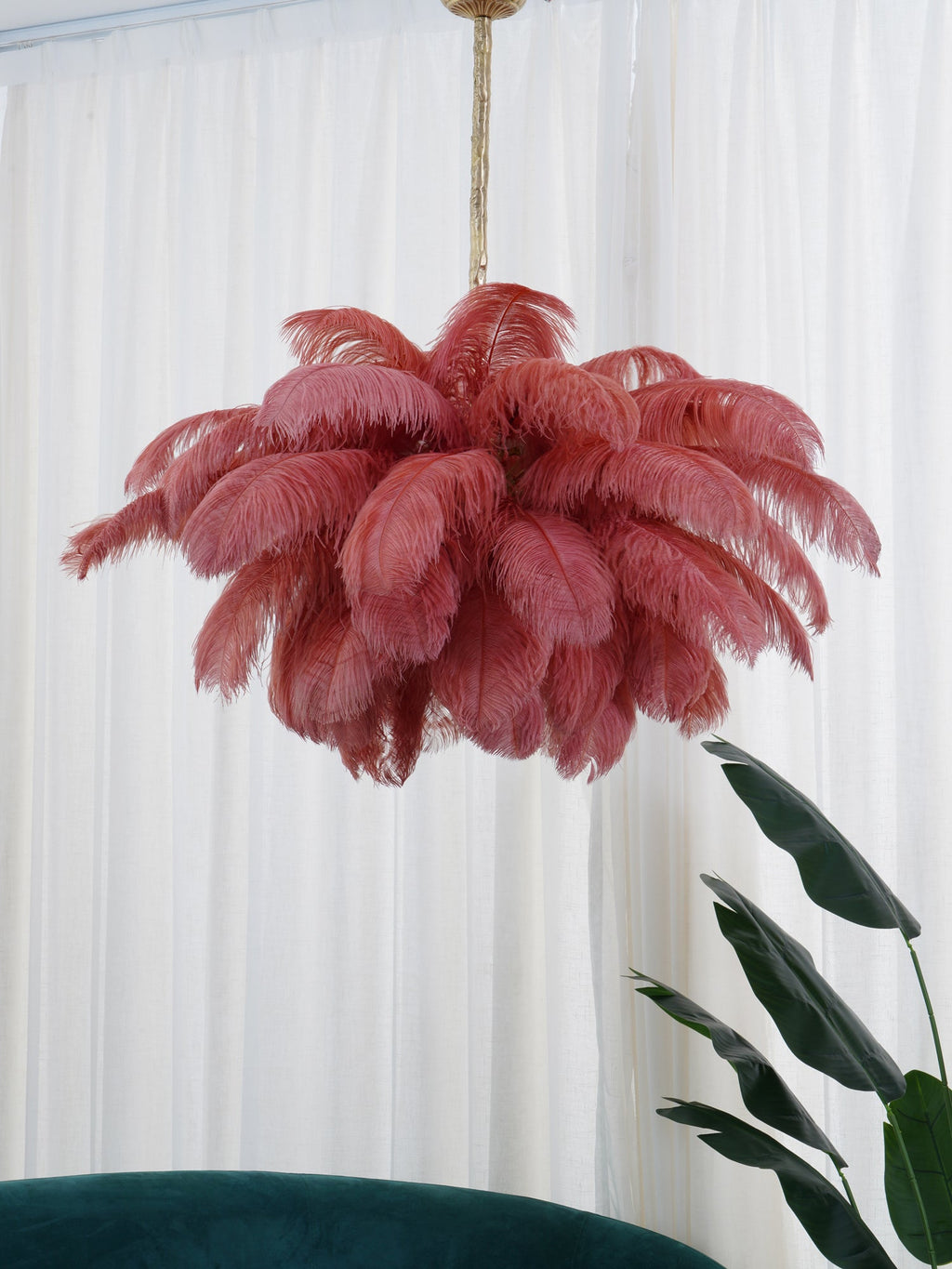 Extra Large Ostrich Feather Chandelier | Opulent Brass Base & Ideal for Luxury Indoor Spaces
