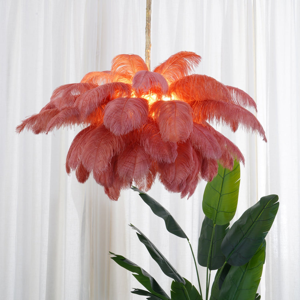 Extra Large Ostrich Feather Chandelier | Opulent Brass Base & Ideal for Luxury Indoor Spaces