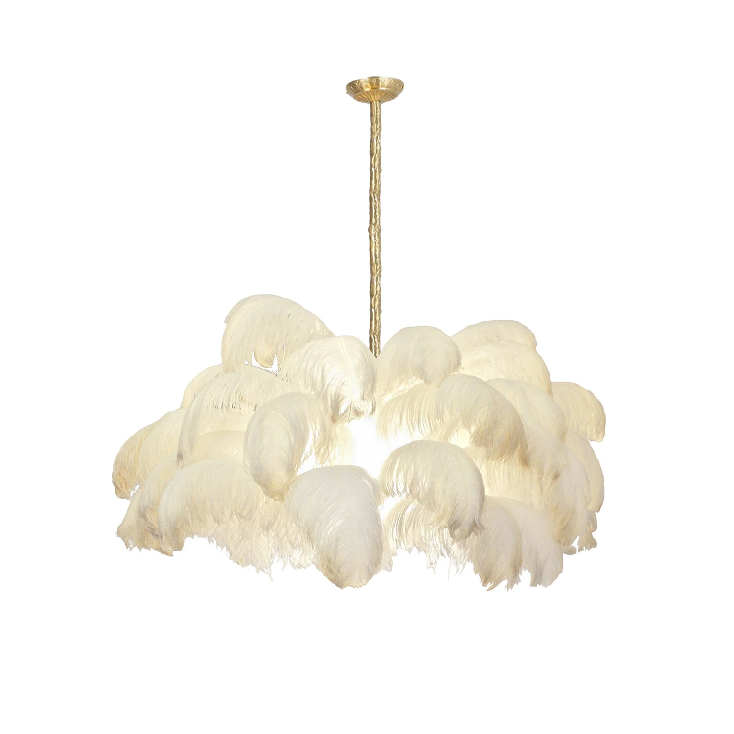 Extra Large Ostrich Feather Chandelier | Opulent Brass Base & Ideal for Luxury Indoor Spaces
