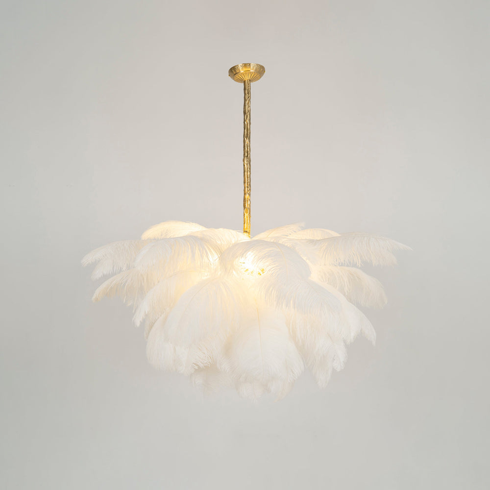 Extra Large Ostrich Feather Chandelier | Opulent Brass Base & Ideal for Luxury Indoor Spaces