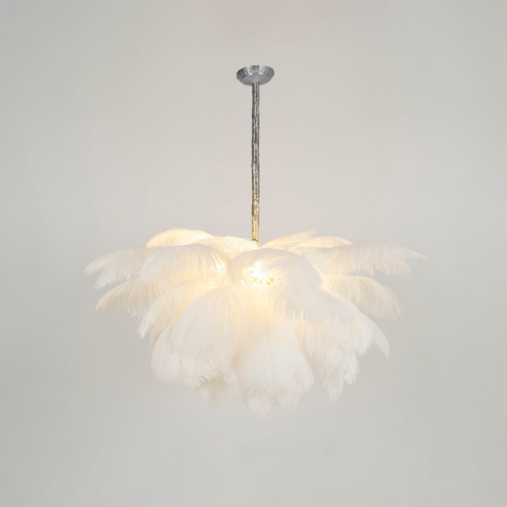Extra Large Ostrich Feather Chandelier | Opulent Brass Base & Ideal for Luxury Indoor Spaces