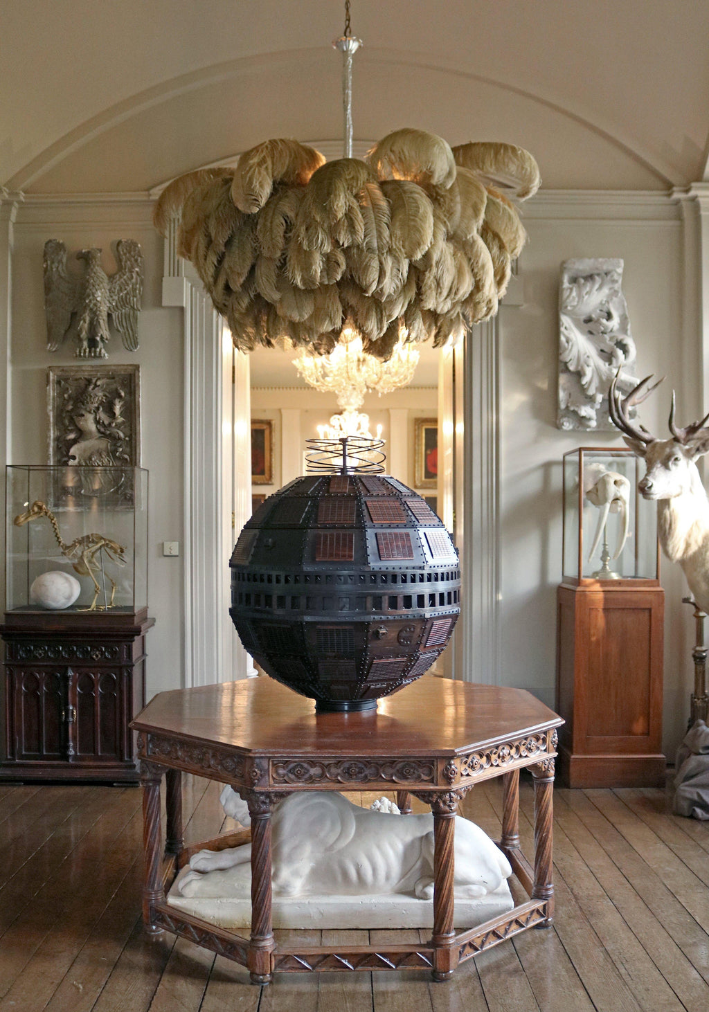 Extra Large Ostrich Feather Chandelier | Opulent Brass Base & Ideal for Luxury Indoor Spaces