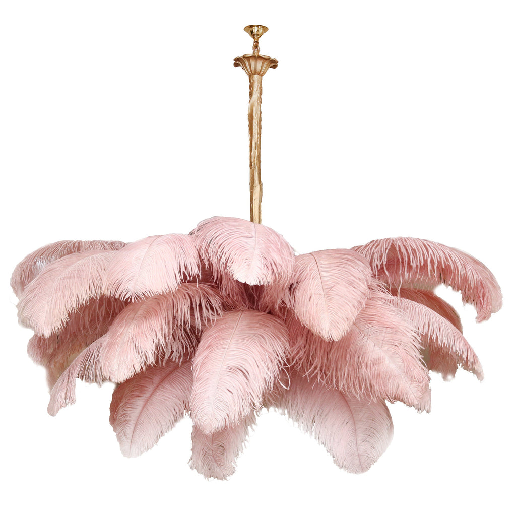 Extra Large Ostrich Feather Chandelier | Opulent Brass Base & Ideal for Luxury Indoor Spaces